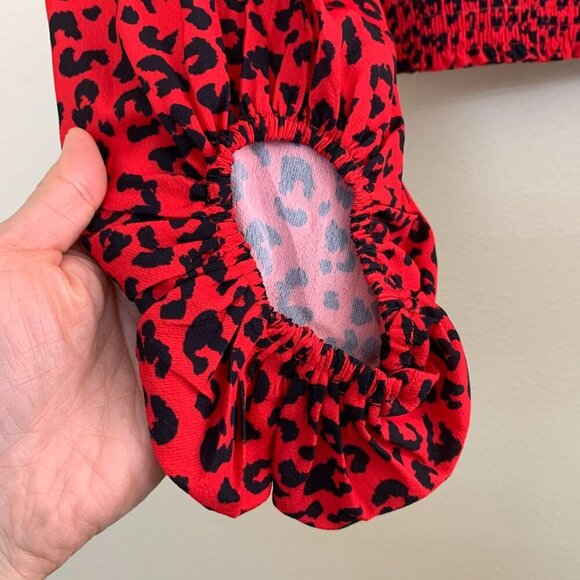 Charlie Holiday Penelope Smocked Leopard-Print Womens Top XS / 2 Red - Picture 6 of 12